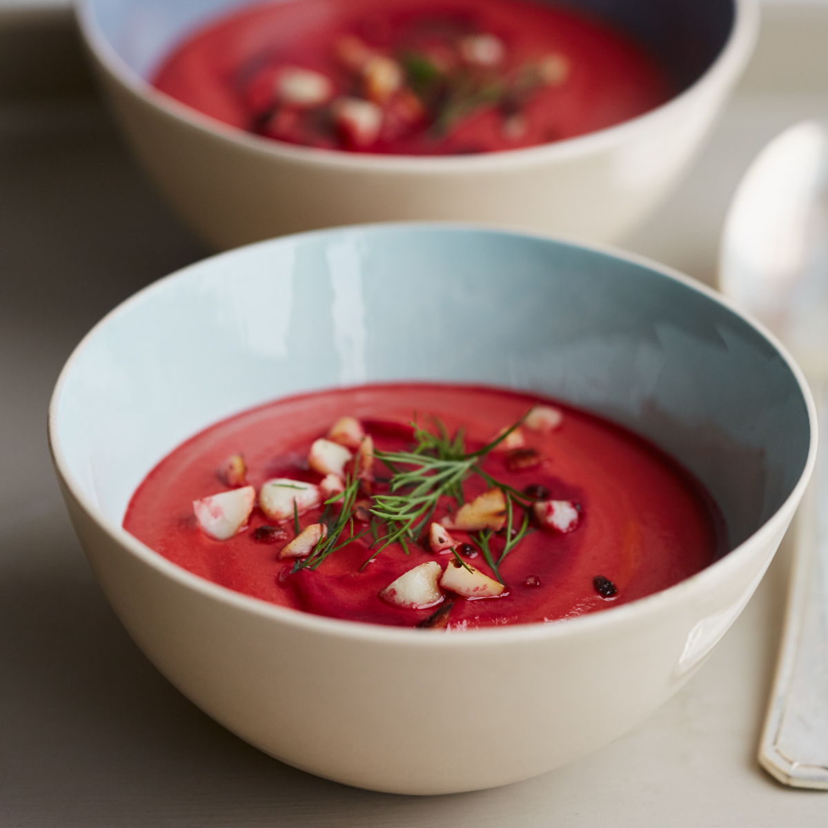 Beetroot Tomato and Macadamia Nut Soup